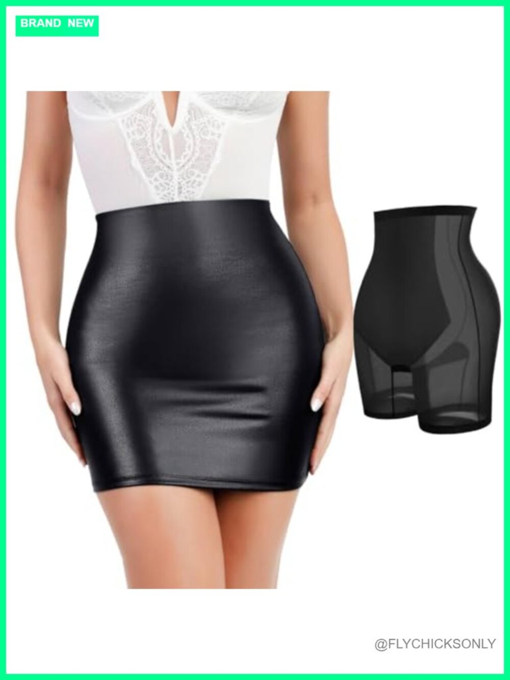 Popilush Shapewear Faux Leather Skirts Mini Skirt with Shaper for Women